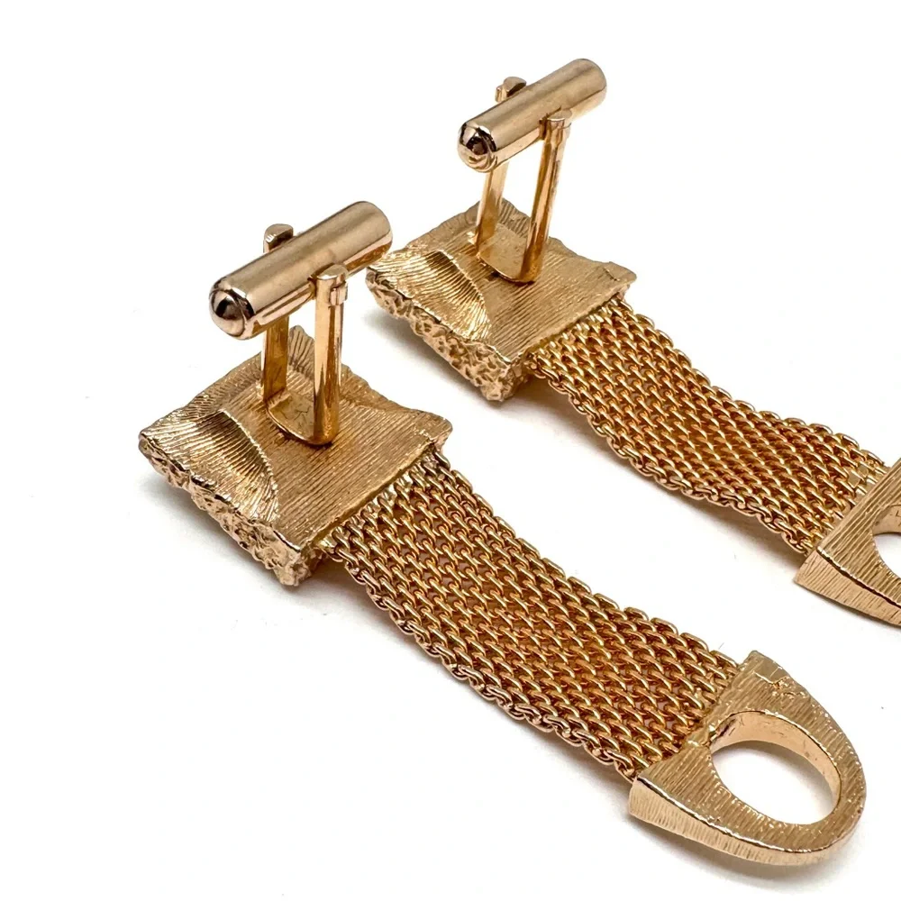 Vintage Watermelon Rivoli Wraparound Cufflinks Textured Square Goldtone Mesh